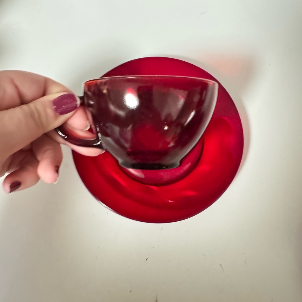 Lovely red Anchor Hocking ruby red tea cup and saucer set